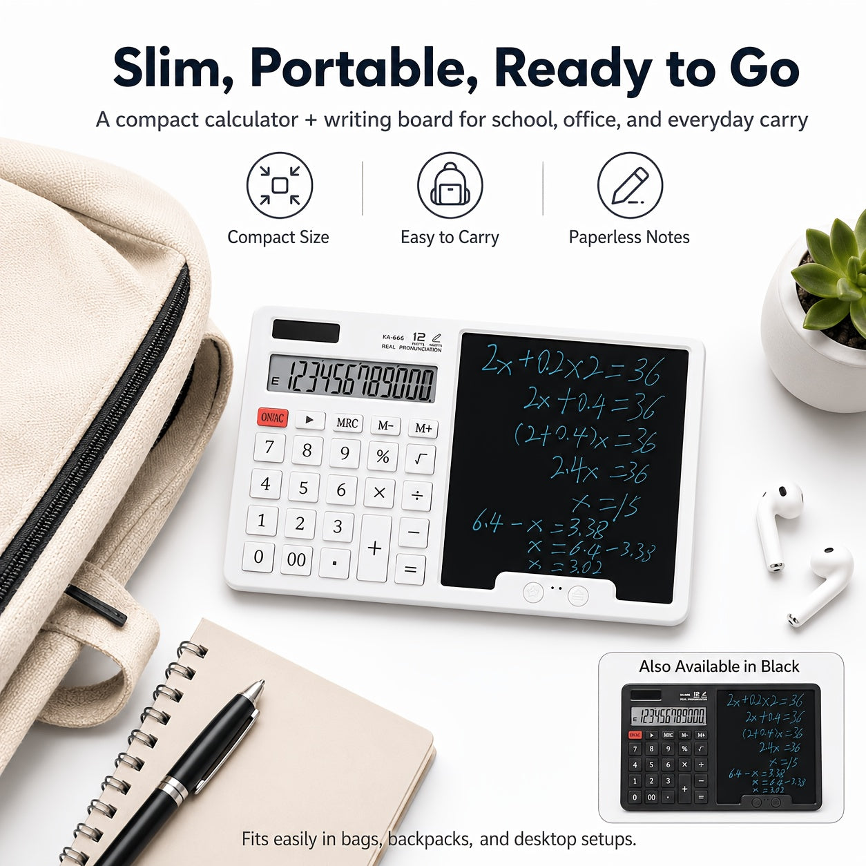 12-Digit LCD Large Screen Calculator with Writing Board