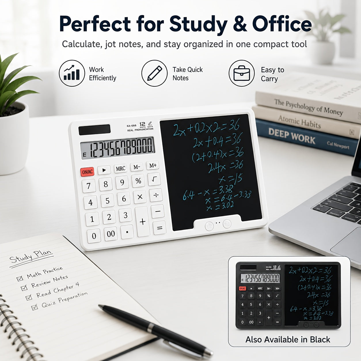 12-Digit LCD Large Screen Calculator with Writing Board