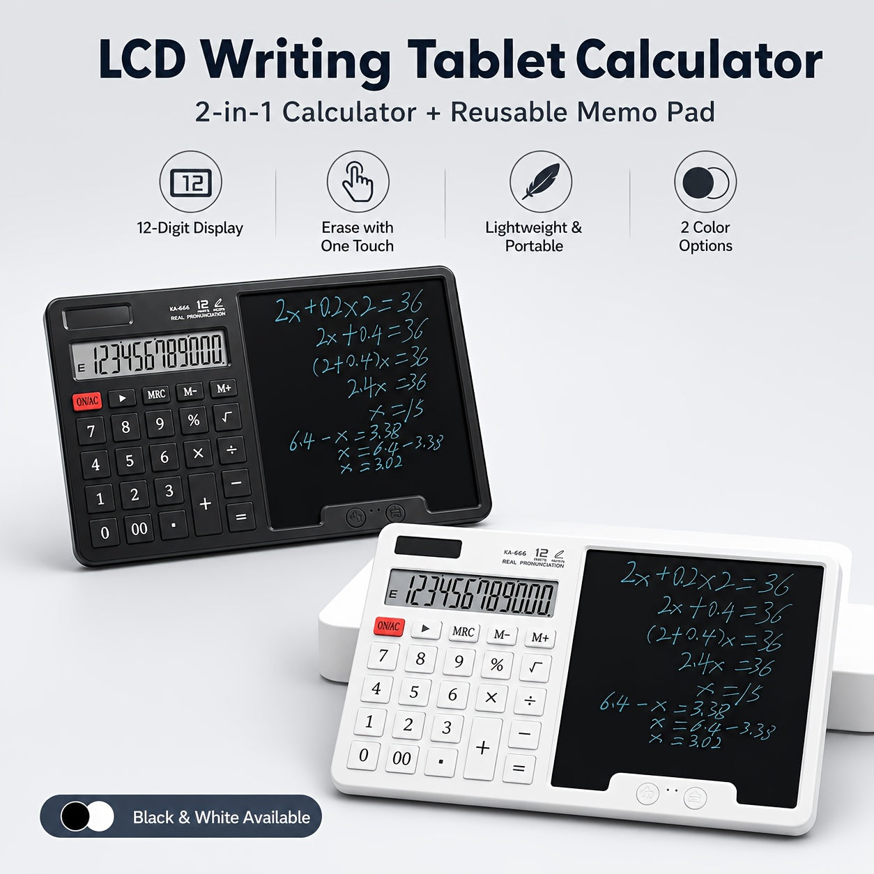 12-Digit LCD Large Screen Calculator with Writing Board