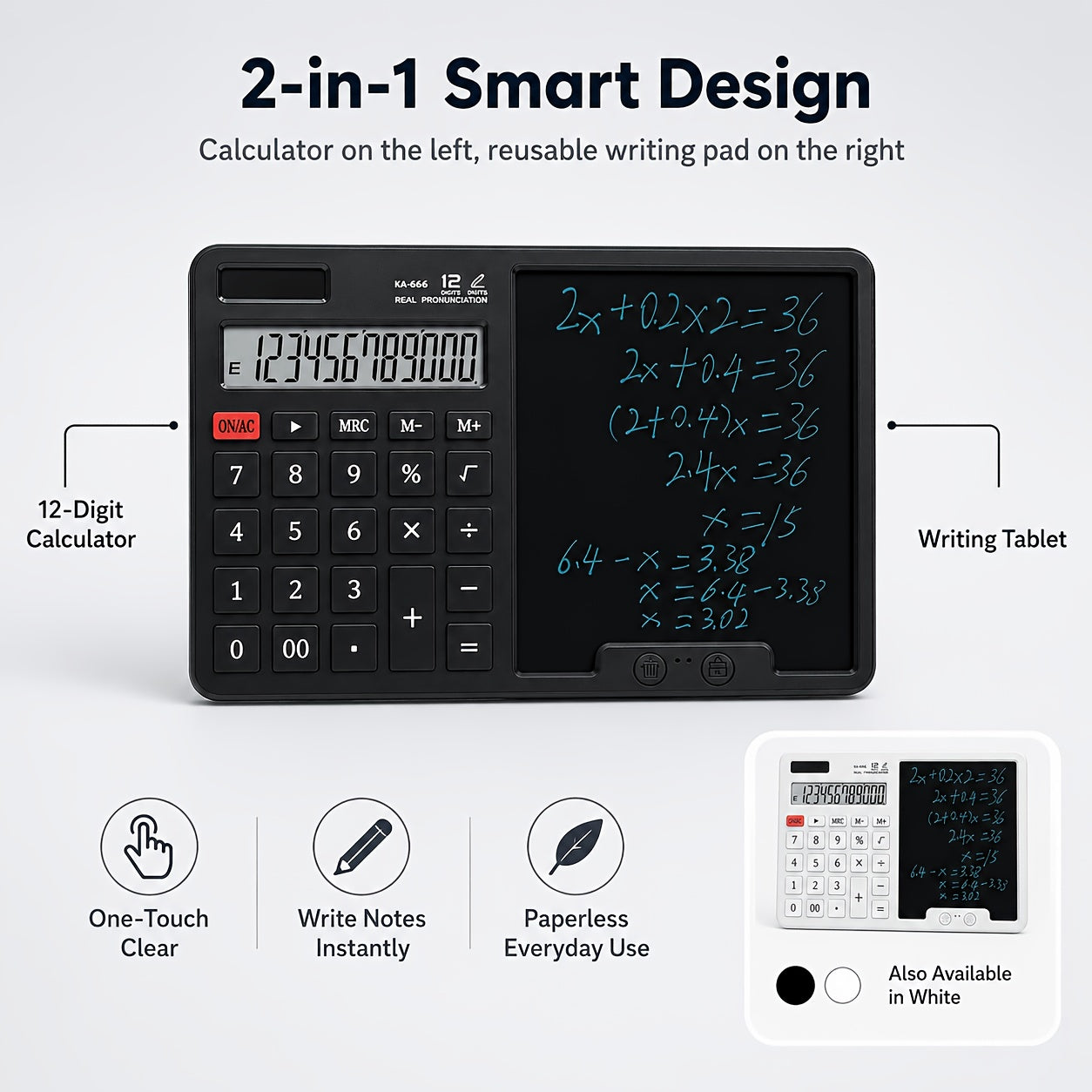 12-Digit LCD Large Screen Calculator with Writing Board