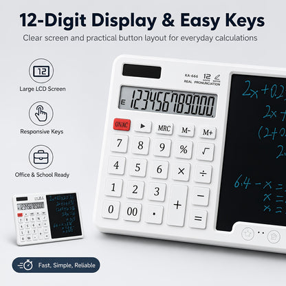 12-Digit LCD Large Screen Calculator with Writing Board