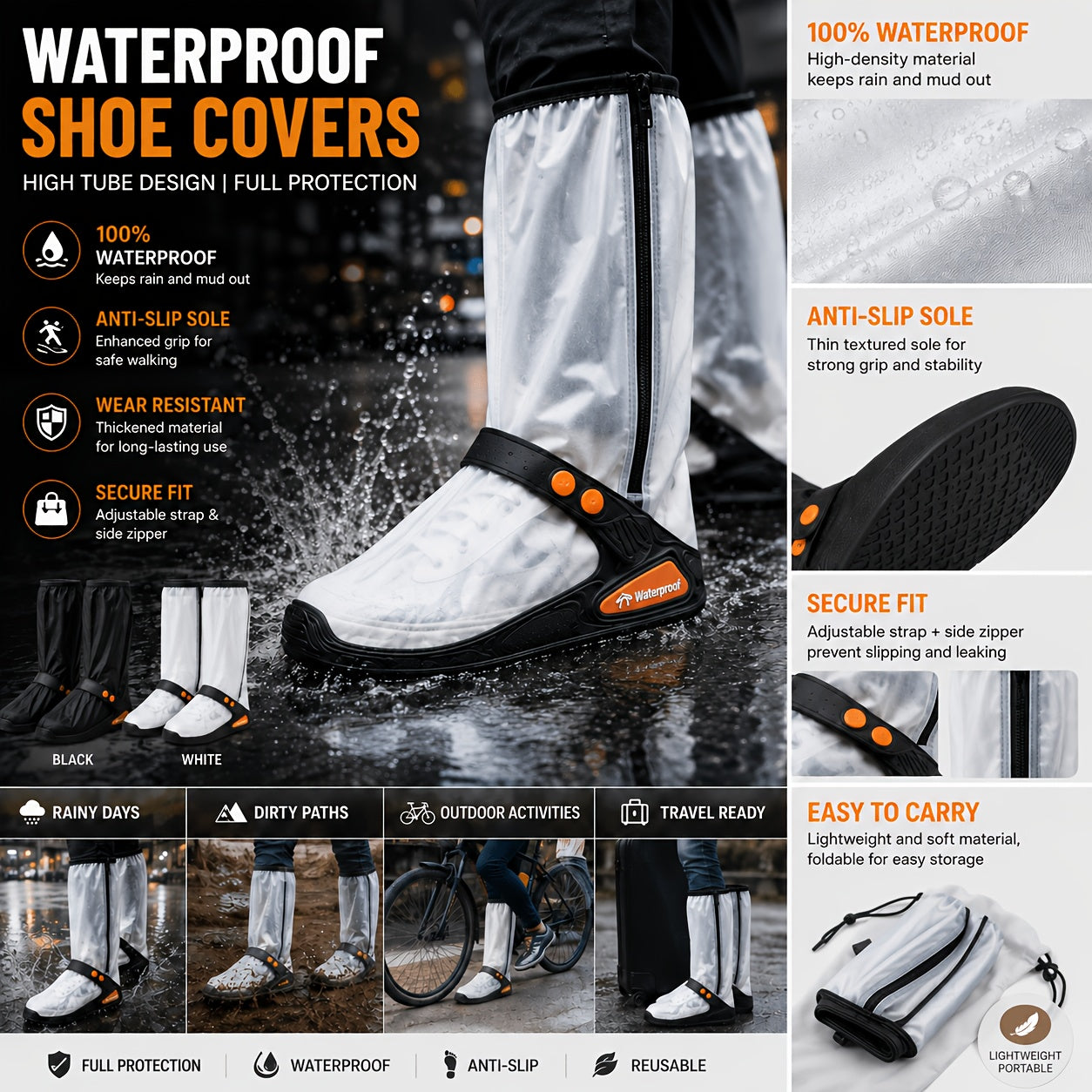 🌧️ Reusable Waterproof Boot Covers for Rain, Mud & Snow